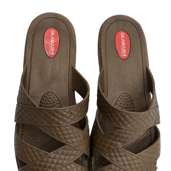 Women's - Okabashi Brown Cross Strap Slide Sandals, Size Large - Picture 3 of 12
